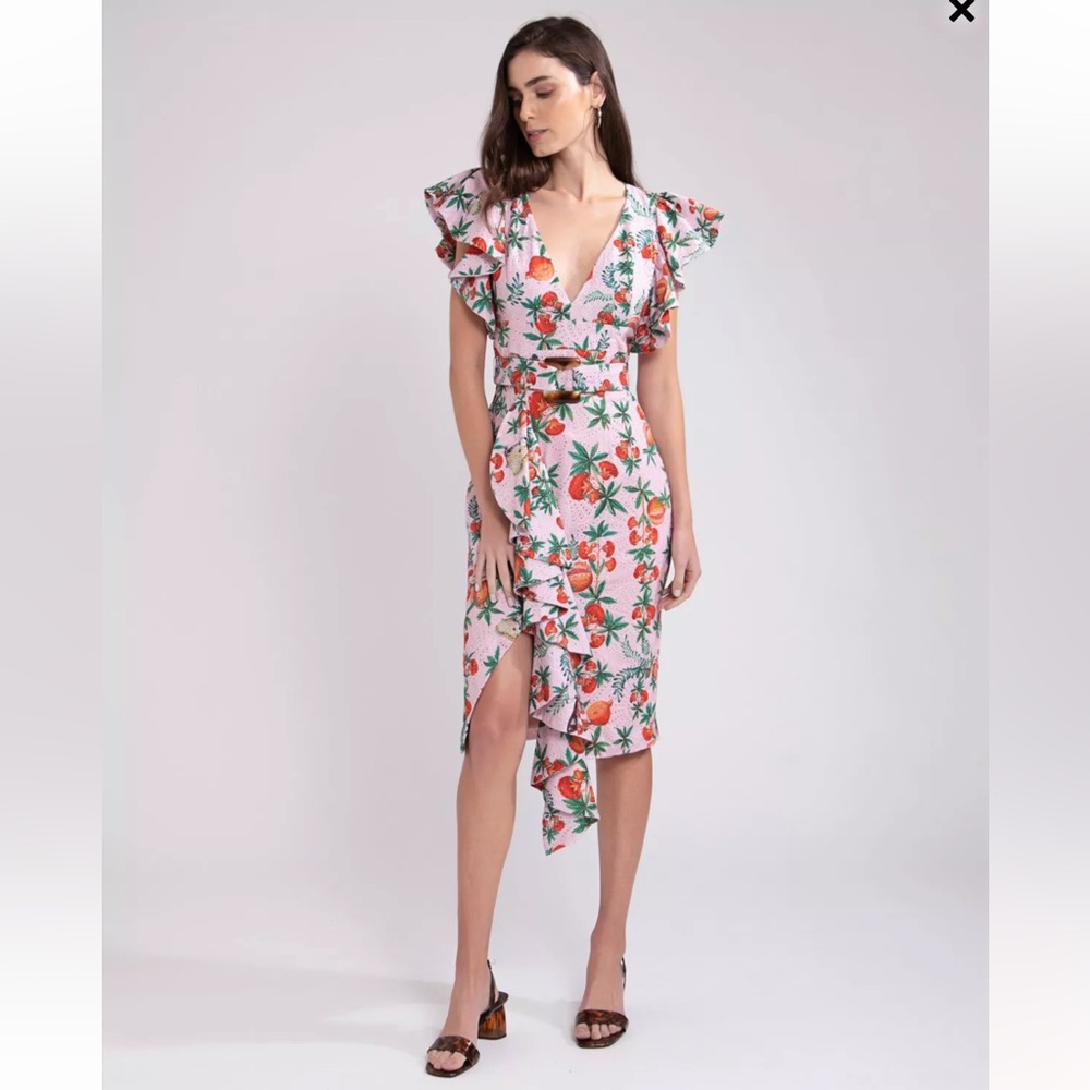 PatBO Pom Eyelet Belted Midi Dress